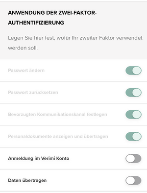 Verimi-Einstellungen für 2-Faktor-Authentifizierung