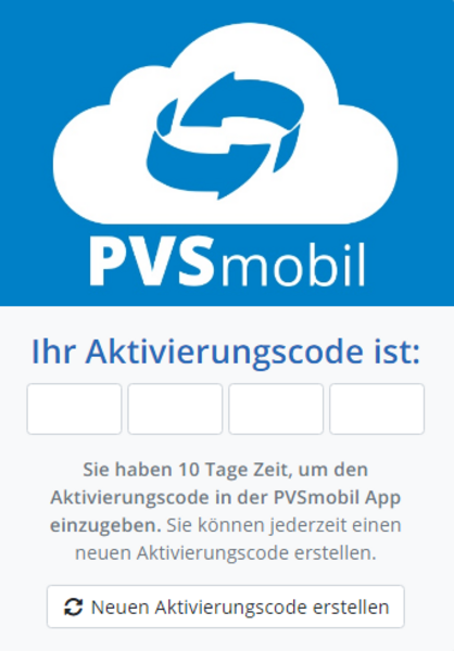 Screenshot der PVSmobil Aktivierung in PVSconnect