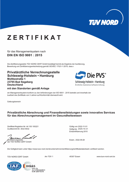 Zertifikat für das QM-System nach DIN EN ISO 9001:2015