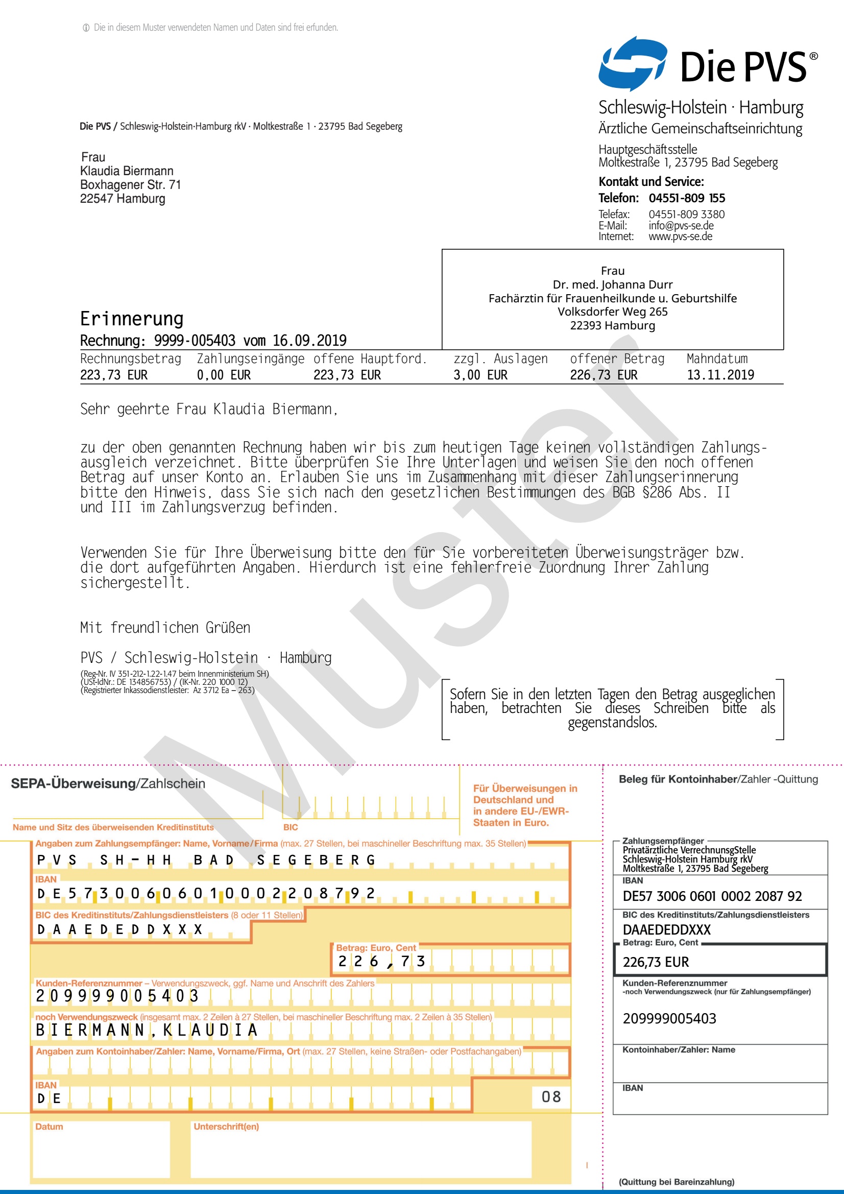 Erinnerung Rechnung Schleswig-Holstein