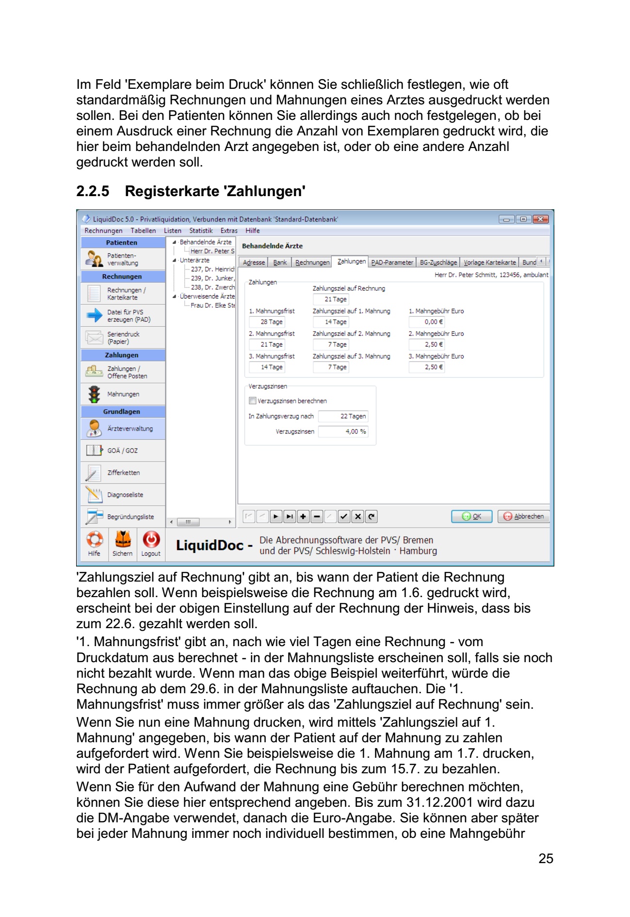 Registerkarte Zahlungen Feld