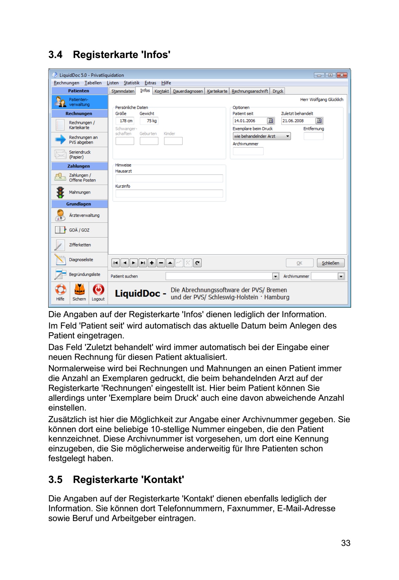 Registerkarte Infos Kontakt
