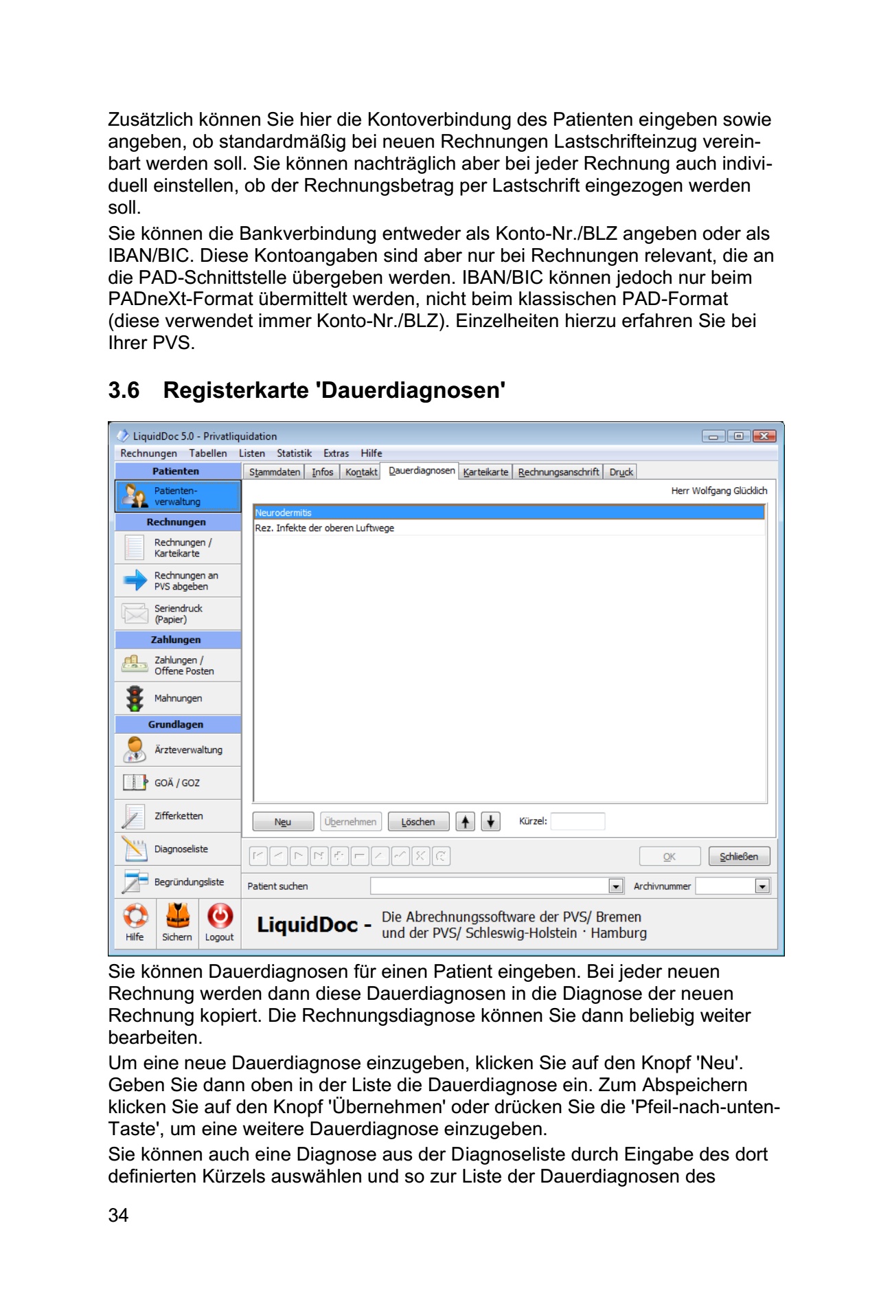 Registerkarte Dauerdiagnosen Zusätzlich