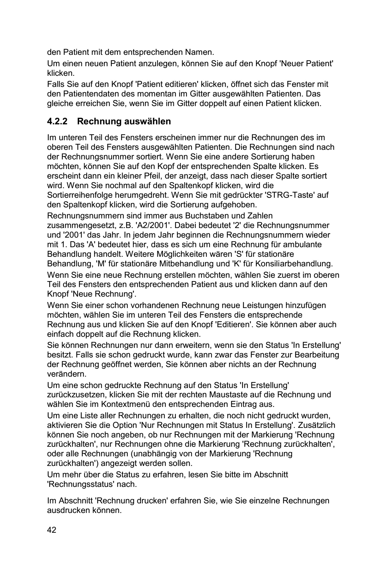 Rechnung auswählen Patient