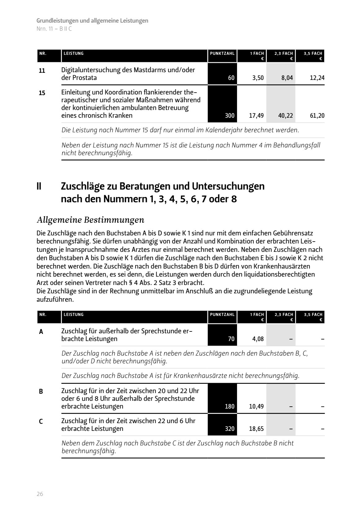 Zuschläge Beratungen Untersuchungen