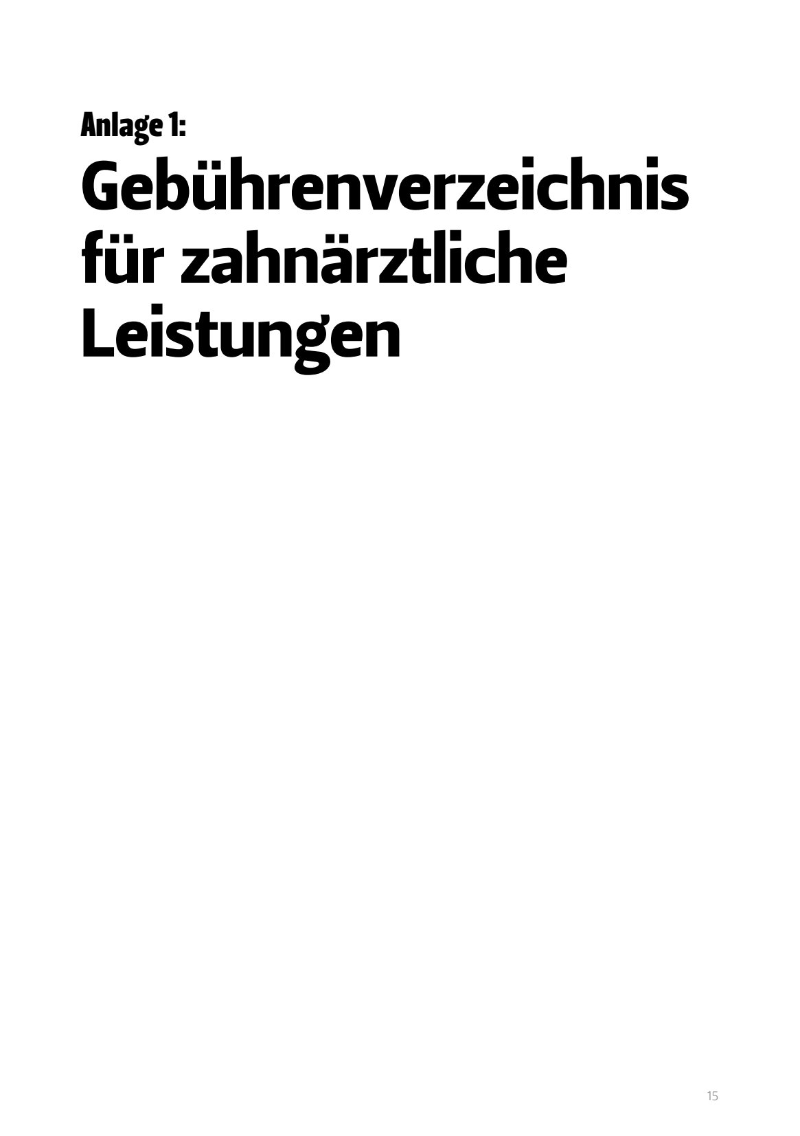 Gebührenverzeichnis zahnärztliche Leistungen