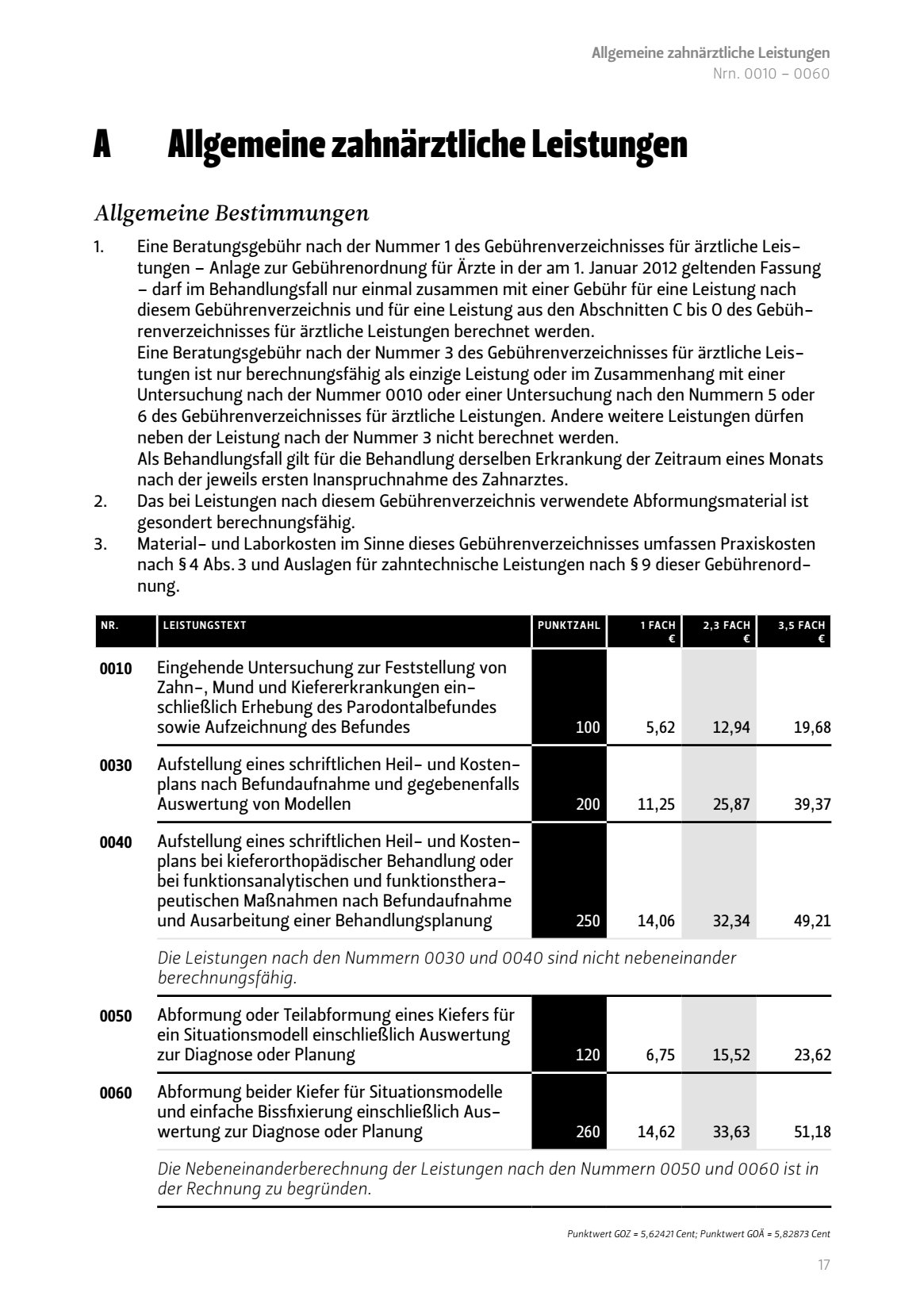 Allgemeine zahnärztliche Leistungen