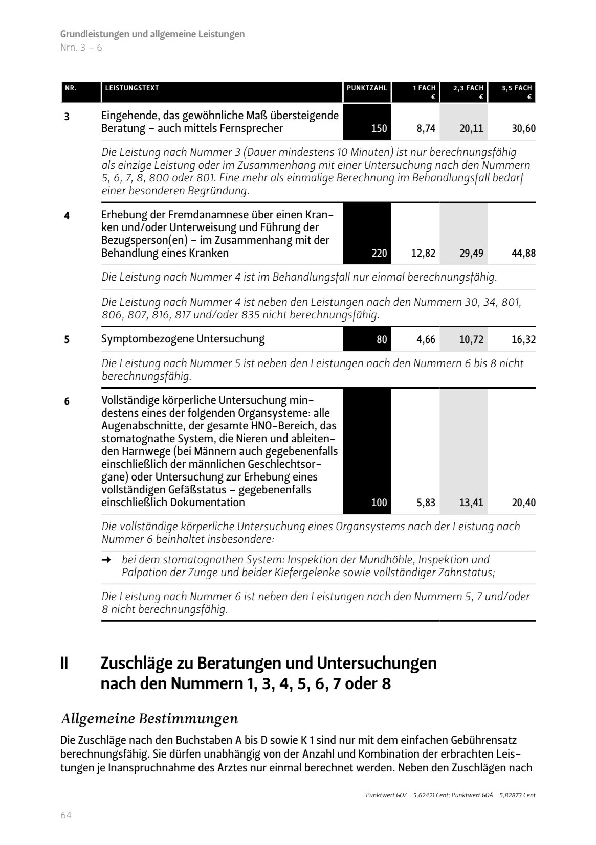 Zuschläge Beratungen Untersuchungen